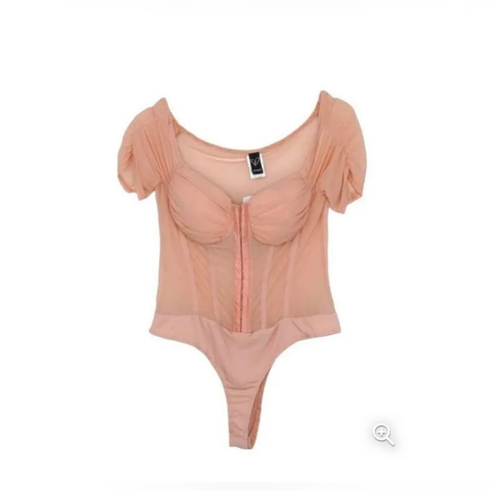 Windsor Pink Corset Mesh Puff Sleeve Bodysuit